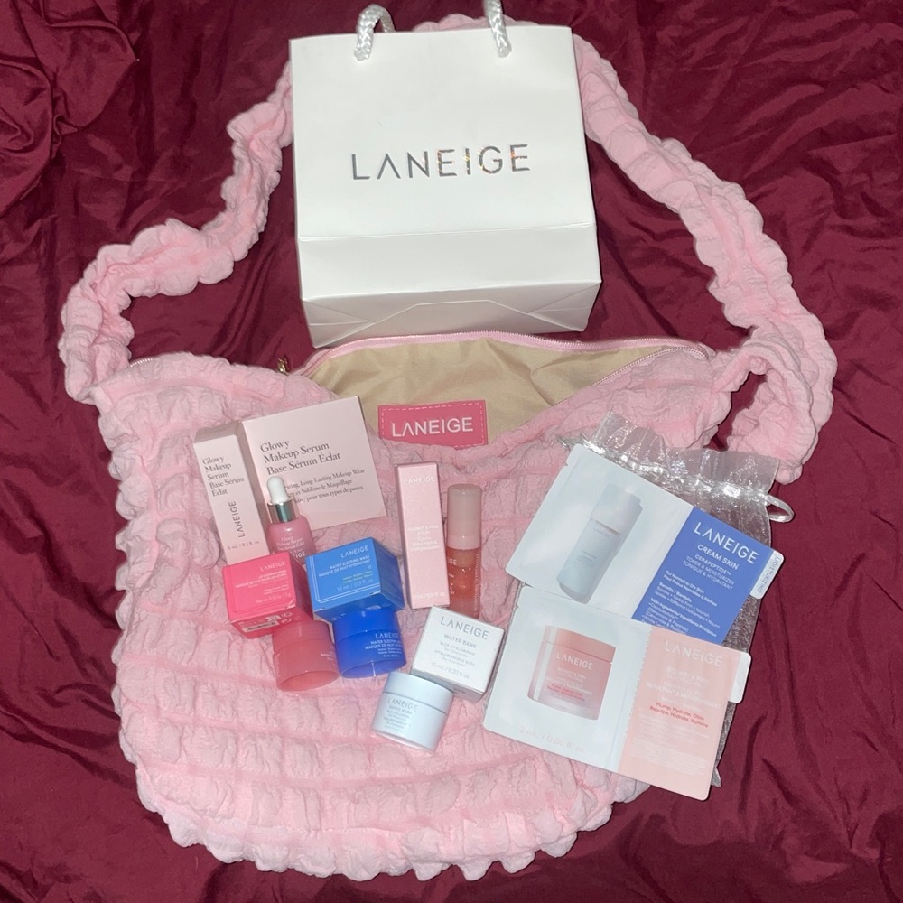 LANEIGE Pink Bubble Waffle Textured Crossbody Bag Purse set